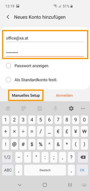 E-Mail Adresse und Passwort