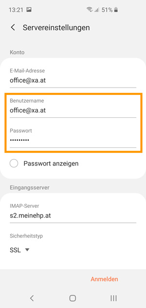 Benutzername und Passwort