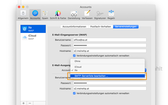 SMTP-Serverliste bearbeiten