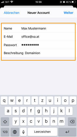 Name, E-Mail, Passwort