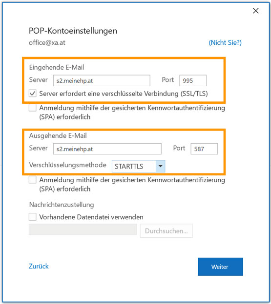 POP Einstellungen