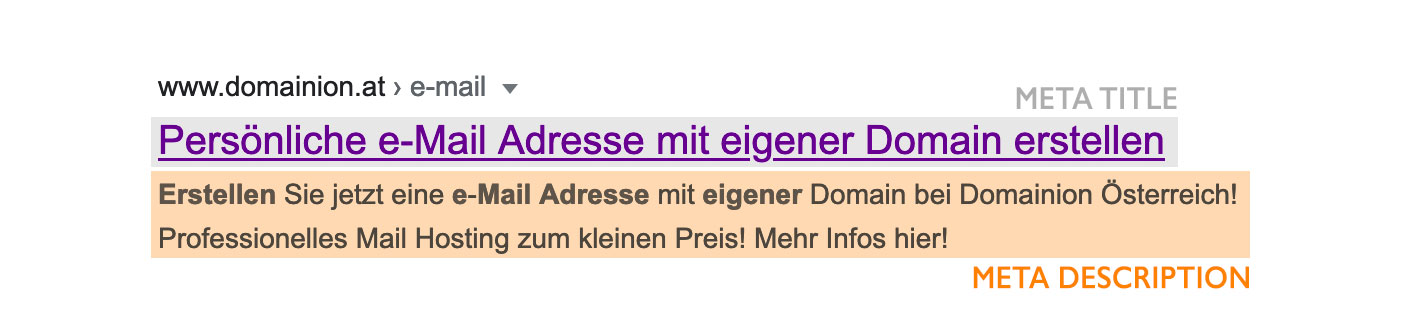 Meta Title und Description Beispiel in den Google Serps