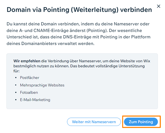 WIX Pointing starten