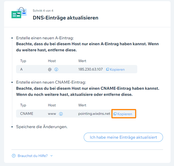 CNAME kopieren