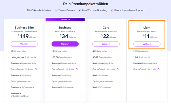 WIX Premium Pakete